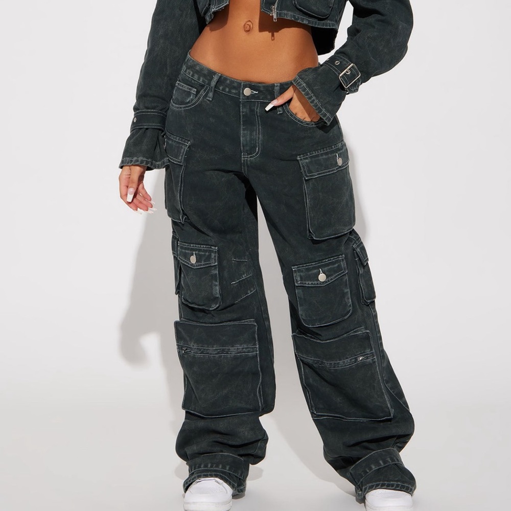 Fashion nova Billie low slung cargo jeans Olive Size 3 - Picture 4 of 5